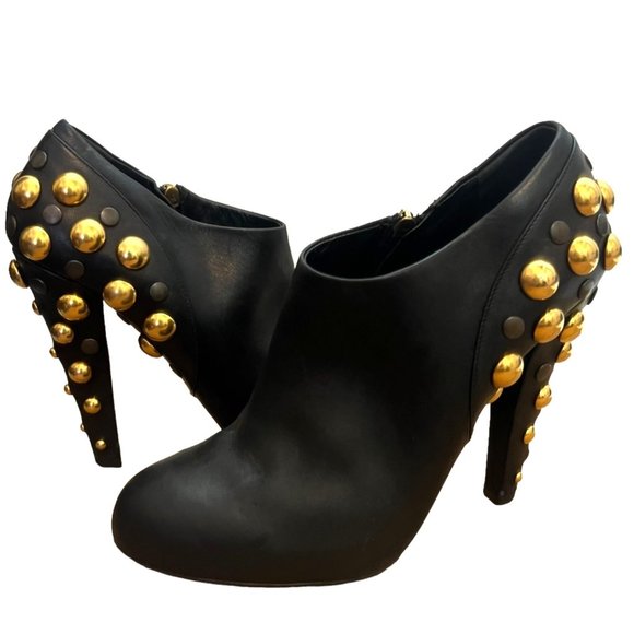Gucci Babouska Black Leather Studded Platform Ankle Boots Booties Size 9.5